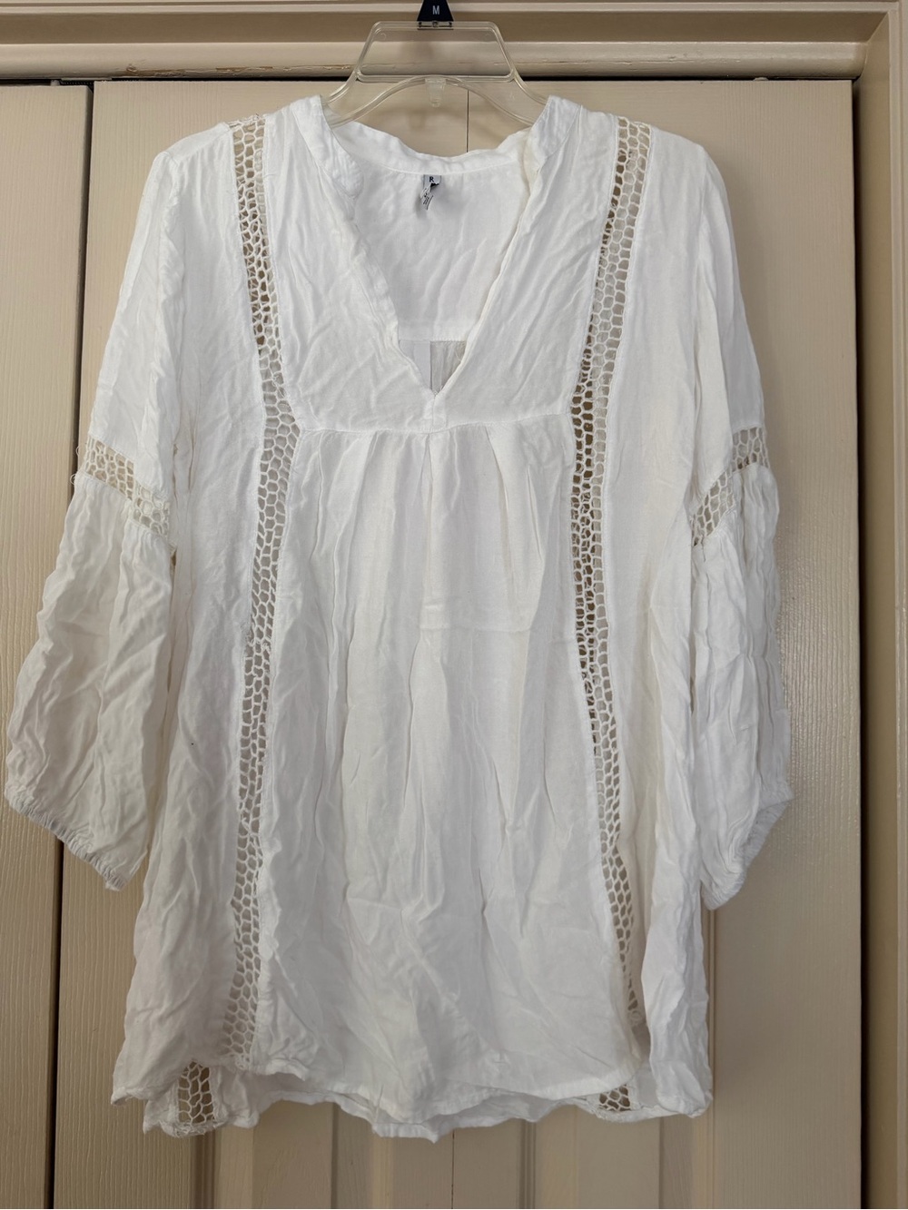 Raviya White Crochet-Trim Peasant Tunic Swim Coverup